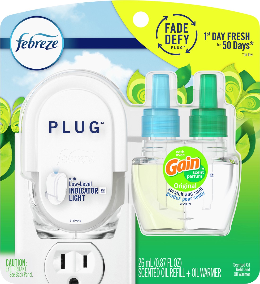 slide 4 of 4, Febreze Plug Original With Gain Scent Scented Oil Refill And Oil Warmer, 0.88 fl oz