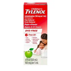 Children's Tylenol Pain + Fever Medicine, Dye-Free, Apple, 4 fl. oz