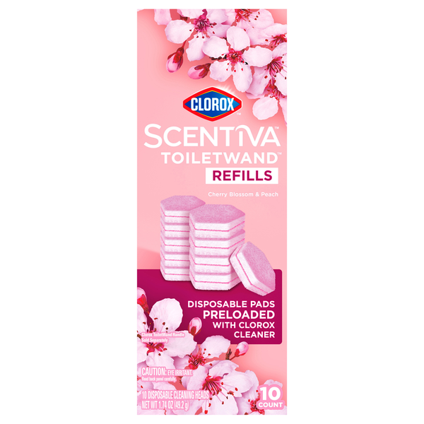slide 1 of 4, Scentiva ToiletWand Refills, Cherry Blossom and Peach, 10 Count, 10 ct