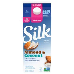 Silk Almond Coconut Milk, Unsweet, Dairy Free, Gluten Free, 64 FL OZ Half Gallon
