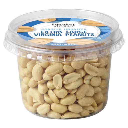 slide 1 of 1, Market District Extra Large Roasted Unsalted Virginia Peanuts, 9 oz