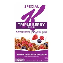 Kellogg's Special K Triple Berry Blend Breakfast Cereal, Family Breakfast, Fiber Cereal, Berries and Dark Chocolate, 11.7oz Box (1 Box)