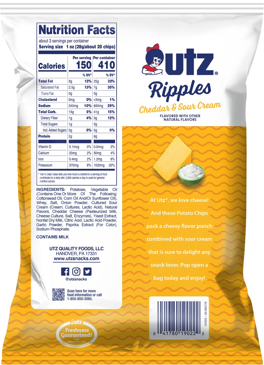 slide 2 of 7, Utz 2.75 oz Utz Ripples Cheddar & Sour Cream Potato Chips, 2.75 oz