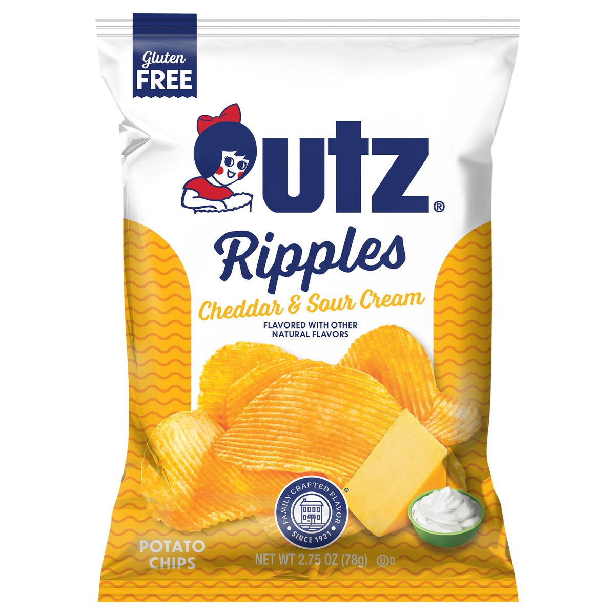 slide 1 of 7, Utz 2.75 oz Utz Ripples Cheddar & Sour Cream Potato Chips, 2.75 oz