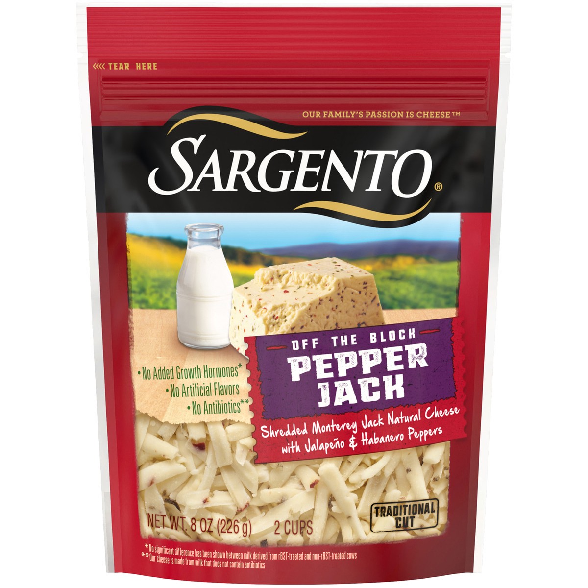 slide 1 of 9, Sargento Off the Block Pepper Jack Traditional Cut Shredded Cheese 8 oz. Pouch, 8 oz