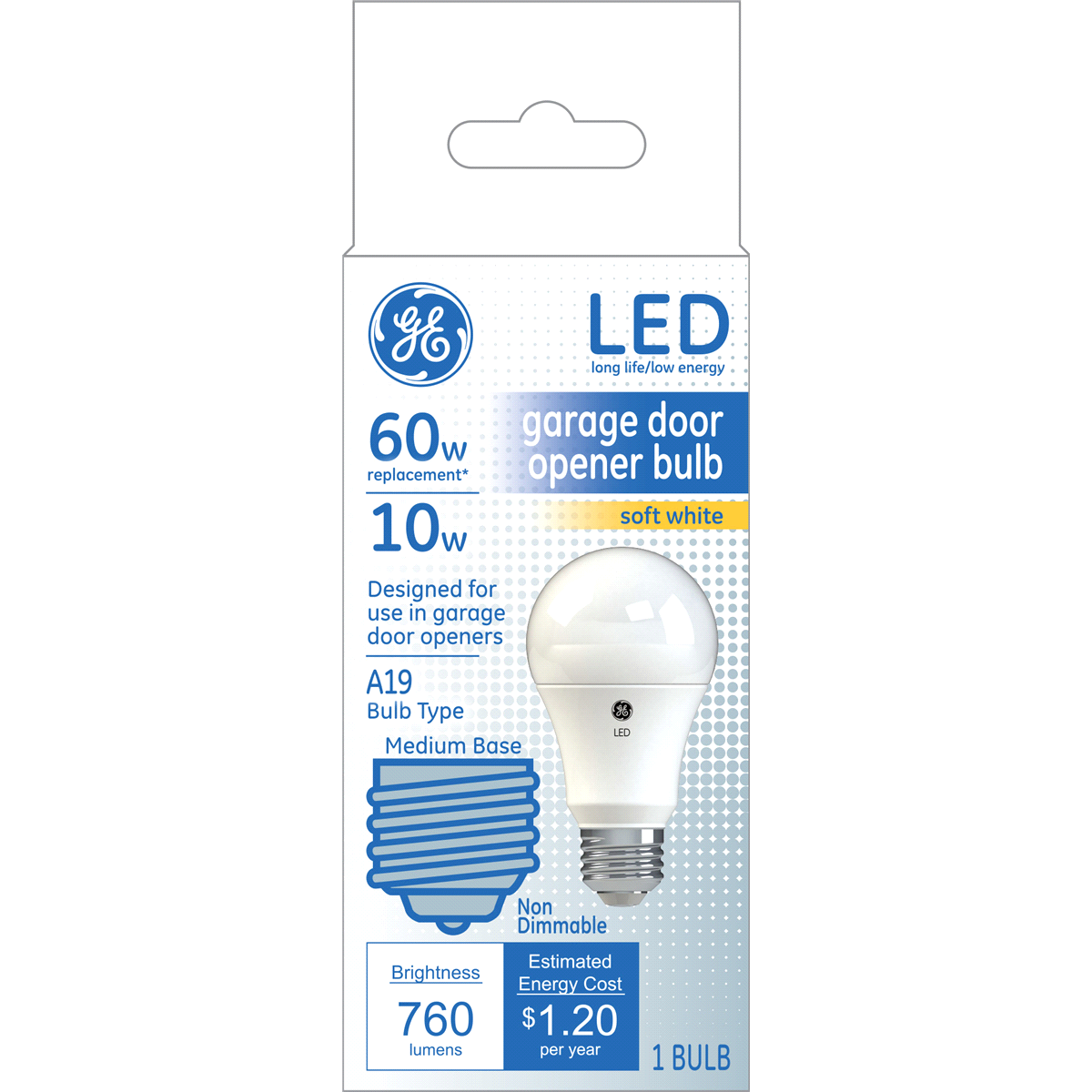 slide 1 of 5, GE Soft White 60W Replacement LED Garage Door Opener Bulb A19, 1 ct