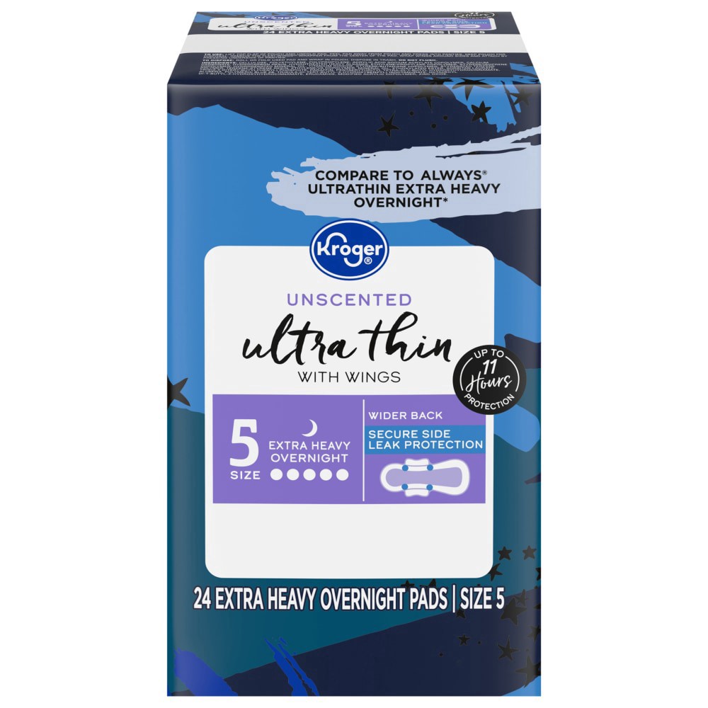 slide 1 of 1, Kroger® Ultra Thin Overnight Pads Extra Heavy, 24 ct