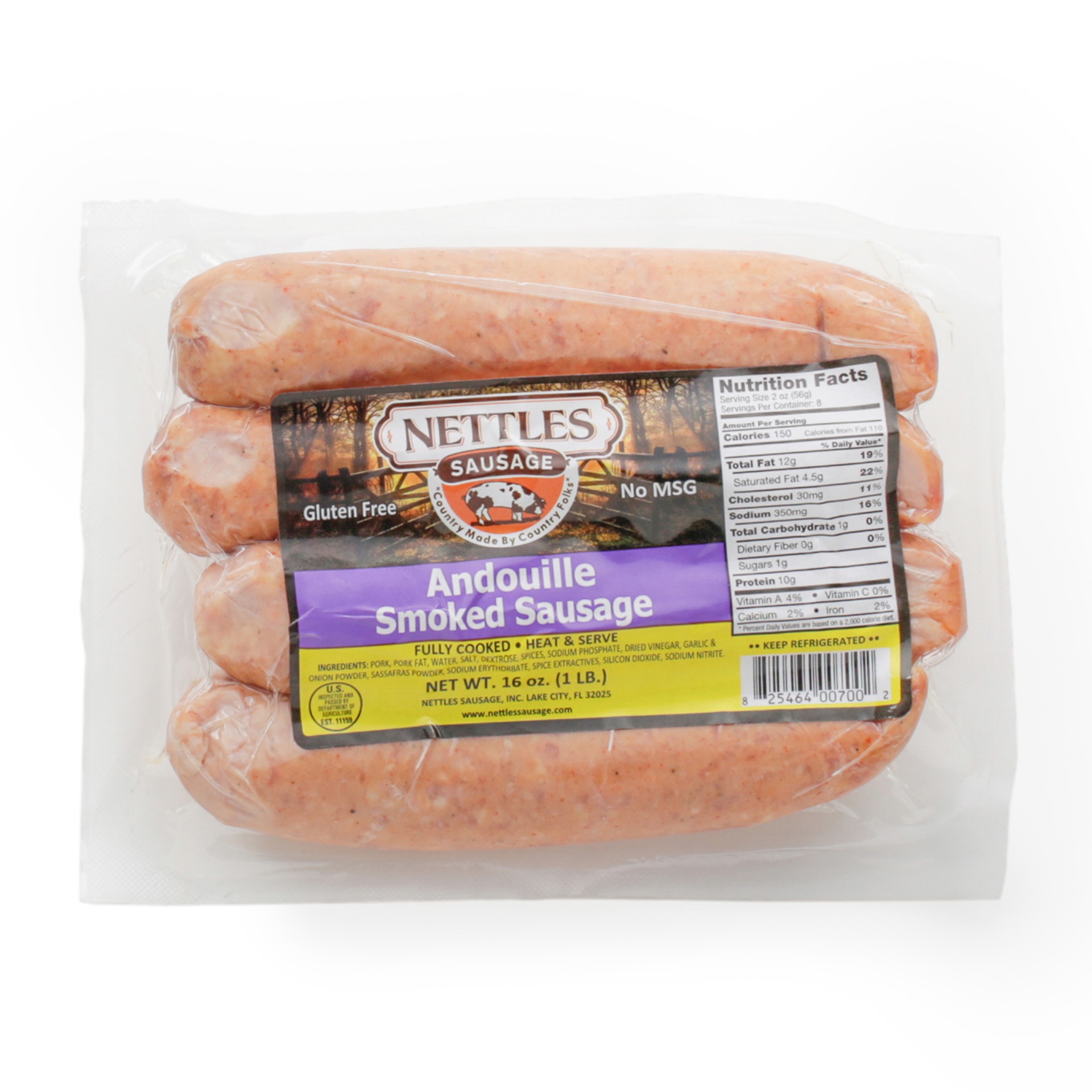 slide 1 of 1, Nettles Smoked Sausage Andouille, 1 ct