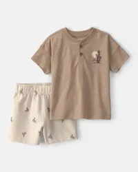 Carters Baby Boy 2-Piece Desert Cactus Henley Top & Short Set - Brown Brown 24M