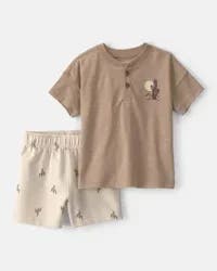 Carters Baby Boy 2-Piece Desert Cactus Henley Top & Short Set - Brown Brown 24M
