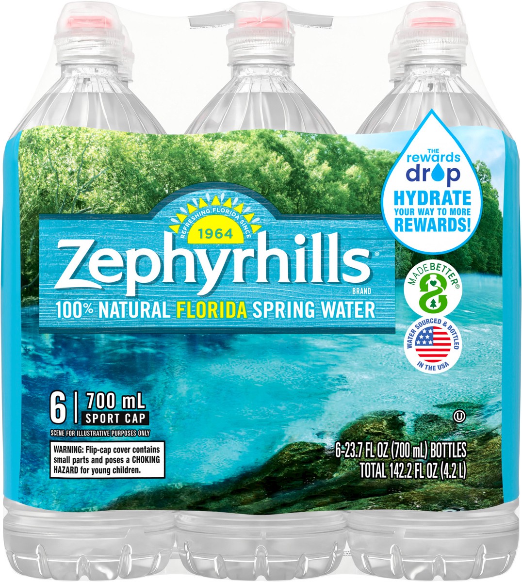 slide 2 of 8, Zephyrhills Brand 100% Natural Spring Water, 23.7-ounce plastic sport cap bottles (Pack of 6), 23.7 oz