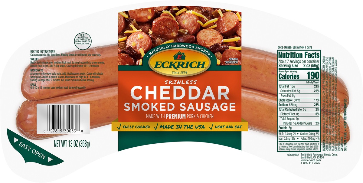 slide 2 of 2, Eckrich Skinless Cheddar Smoked Sausage, 13 oz, 13 oz