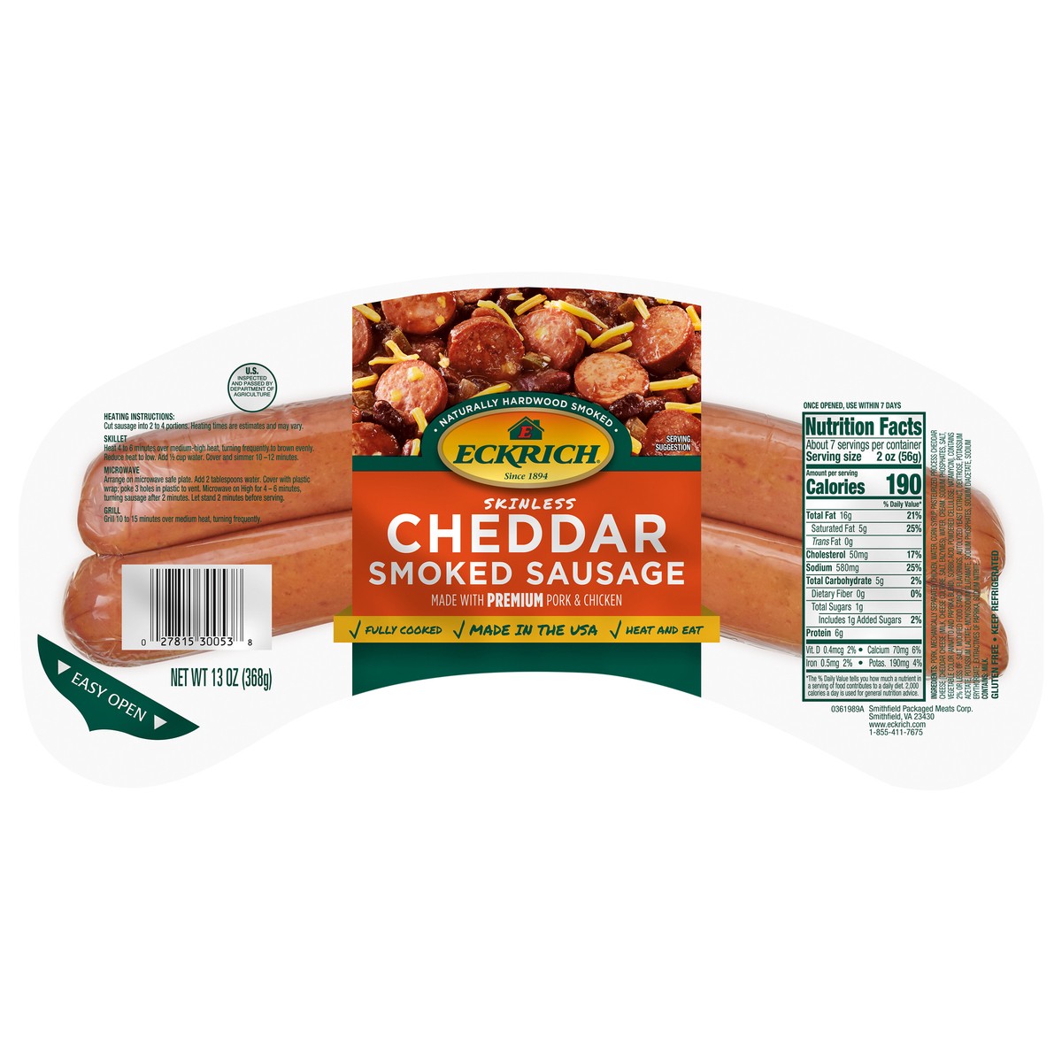 slide 1 of 2, Eckrich Skinless Cheddar Smoked Sausage, 13 oz, 13 oz