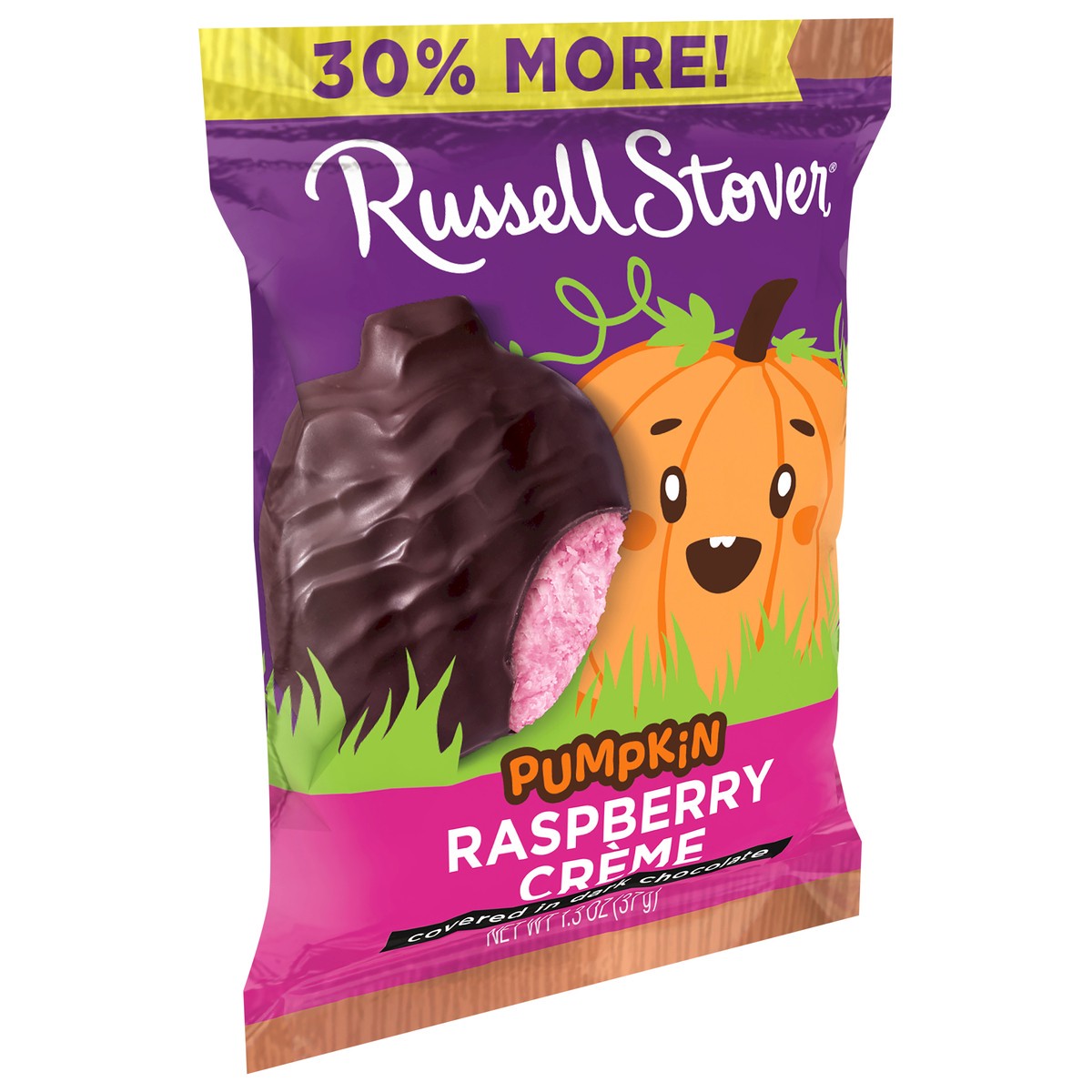 slide 3 of 8, RUSSELL STOVER Halloween Dark Chocolate Raspberry Crème Pumpkin, 1.3 oz., 1.3 oz