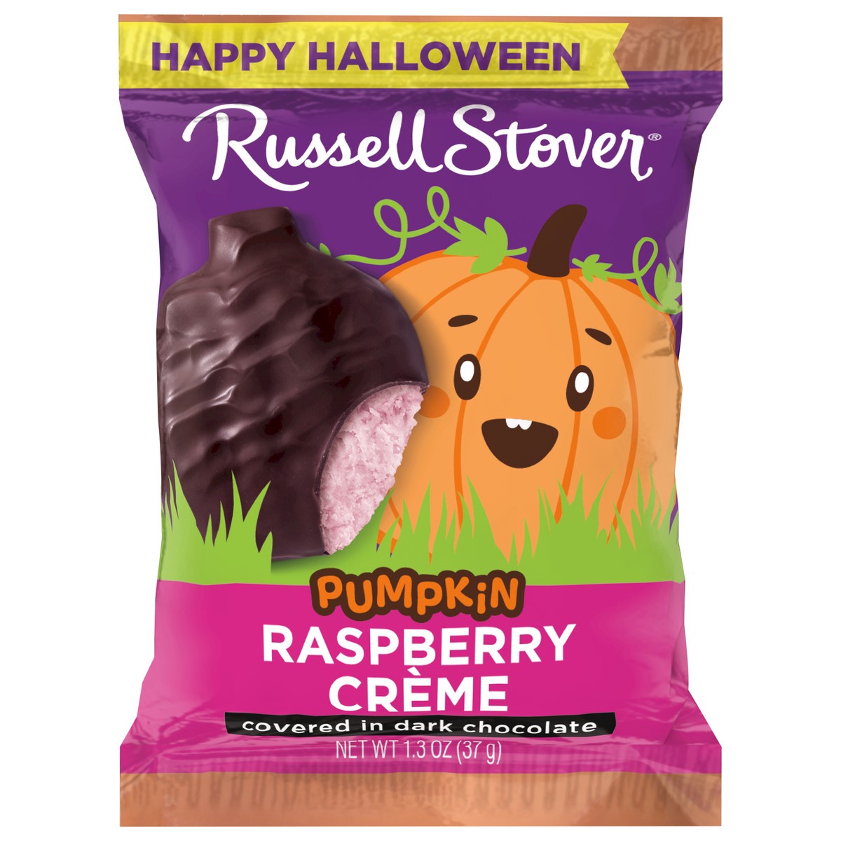 slide 1 of 8, RUSSELL STOVER Halloween Dark Chocolate Raspberry Crème Pumpkin, 1.3 oz., 1.3 oz