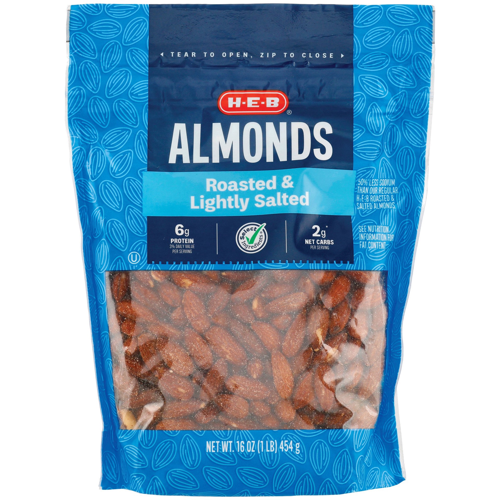 slide 1 of 1, H-E-B Roasted & Lightly Salted Almonds, 16 oz