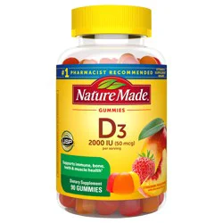 Nature Made Vitamin D3 2000 IU Per Serving Gummies, Bone, Teeth, Muscle and Immune Health Support, 45 Day Supply, 90 Vitamin D Gummies for Adults