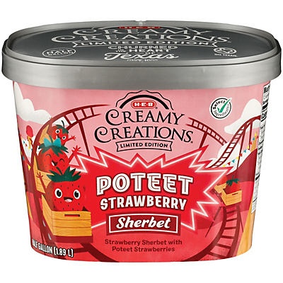 slide 1 of 1, H-E-B Select Ingredients Creamy Creations Poteet Strawberry Sherbet, 12 gal