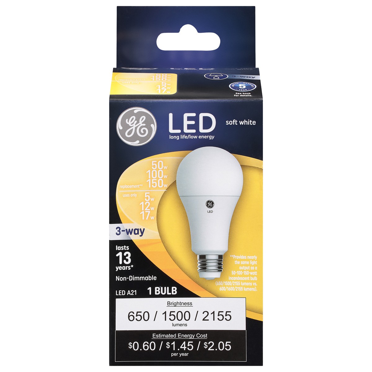 slide 1 of 5, GE 5/12/17 Watts 3-Way Soft White LED A21 Light Bulb 1 ea, 1 ct