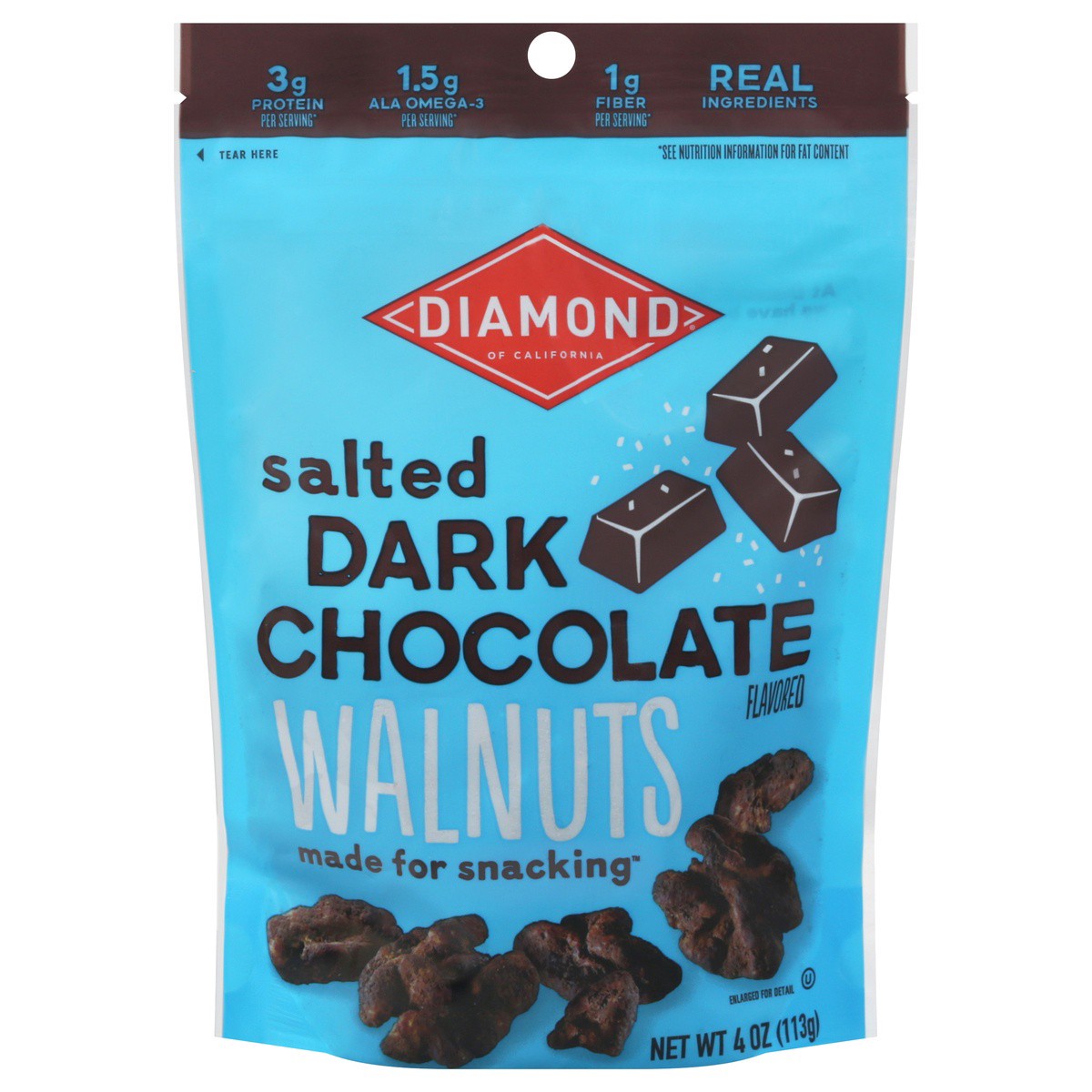 slide 1 of 9, Diamond of California Salted Dark Chocolate Flavored Walnuts 4 oz, 4 oz