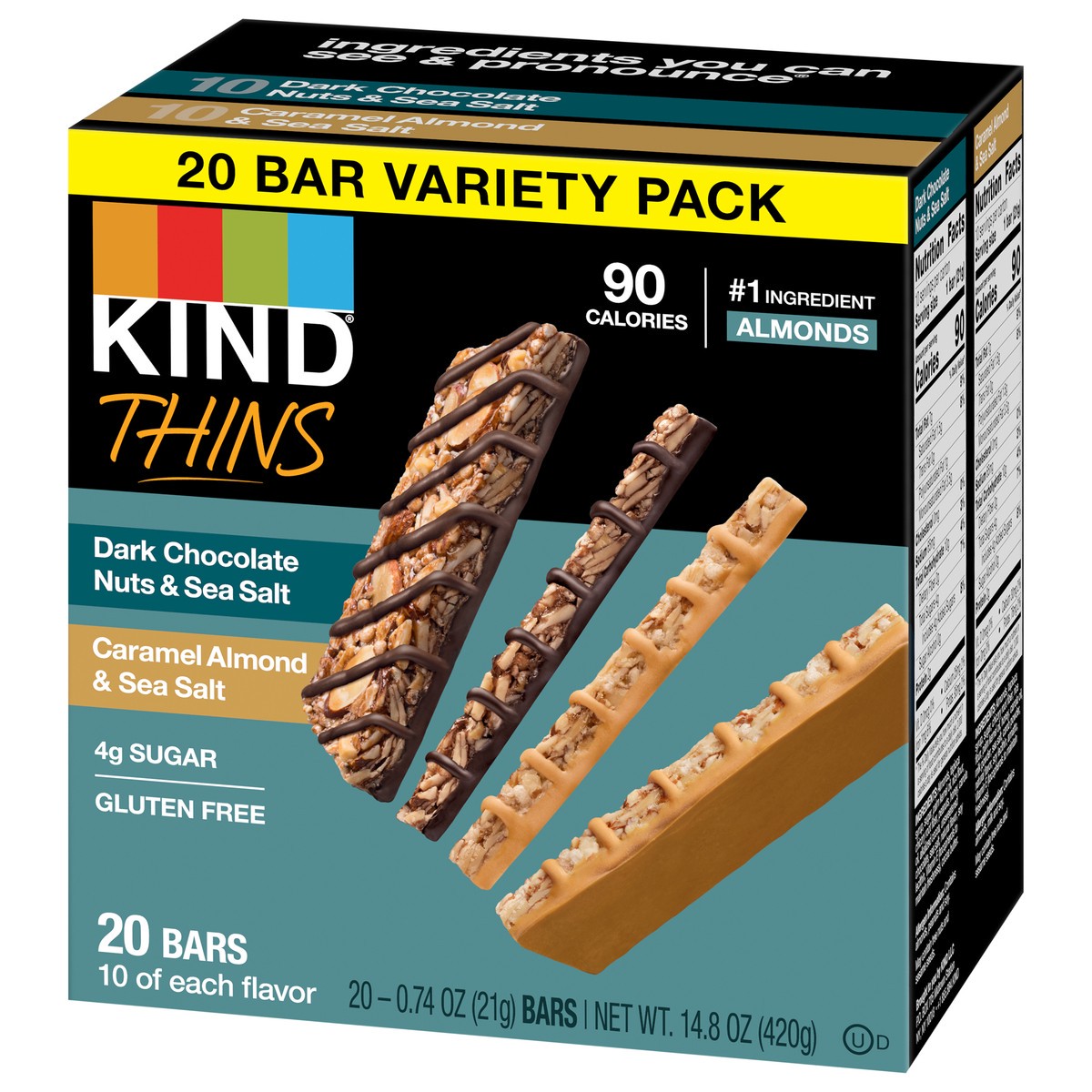 slide 5 of 8, KIND Thins Dark Chocolate, Caramel, Almond & Sea Salt Nut Bars Variety Pack, 20 ct