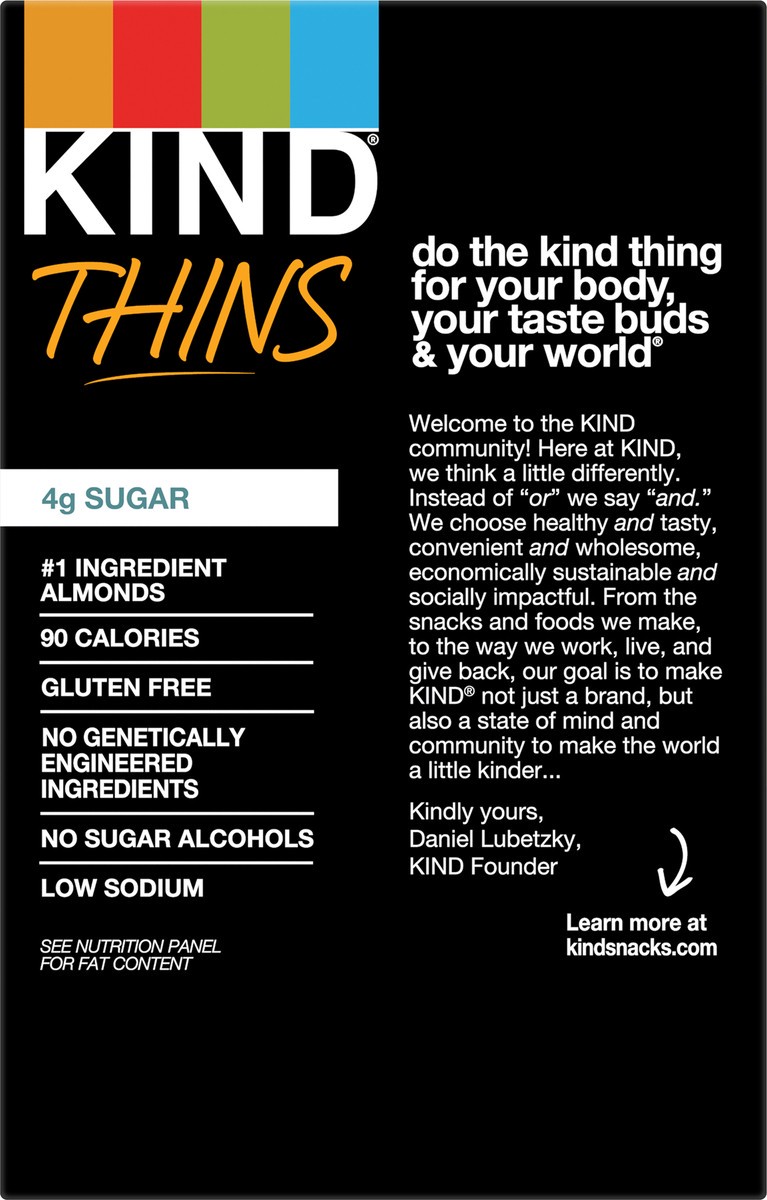 slide 6 of 8, KIND Thins Dark Chocolate, Caramel, Almond & Sea Salt Nut Bars Variety Pack, 20 ct