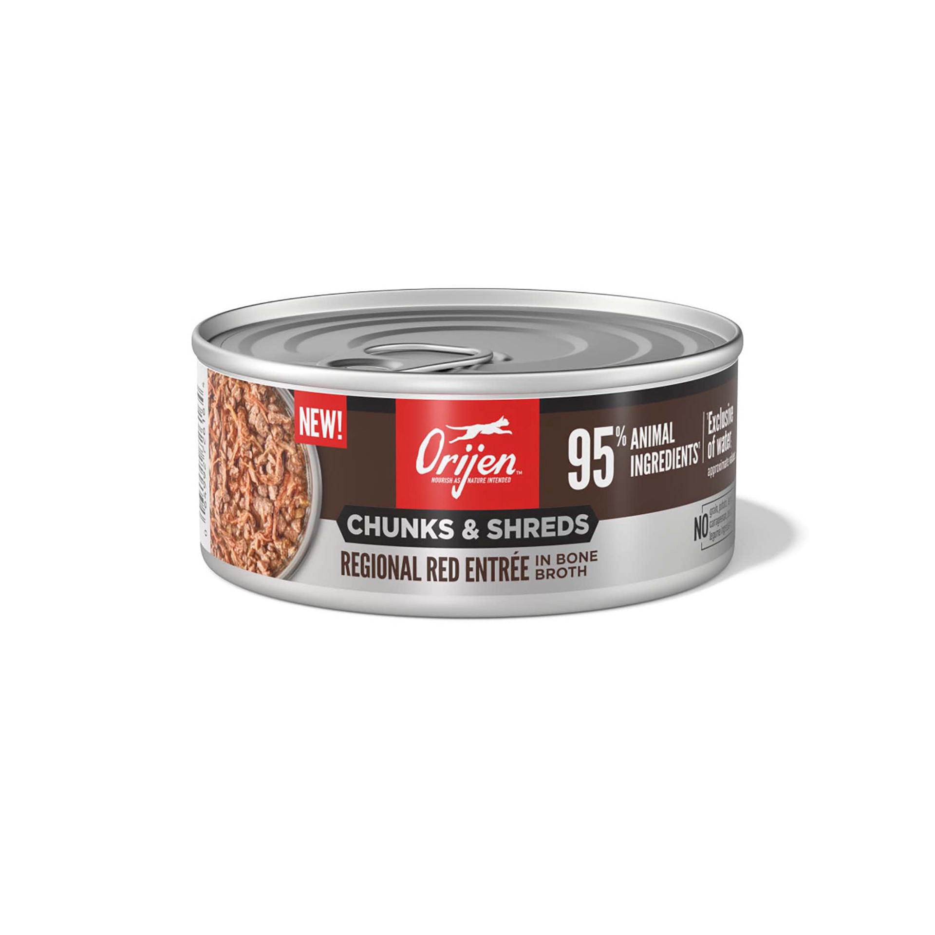 slide 1 of 1, ORIJEN Chunks & Shreds Regional Red Entrée, 5.5oz, case of 6 cans, 5.5 oz