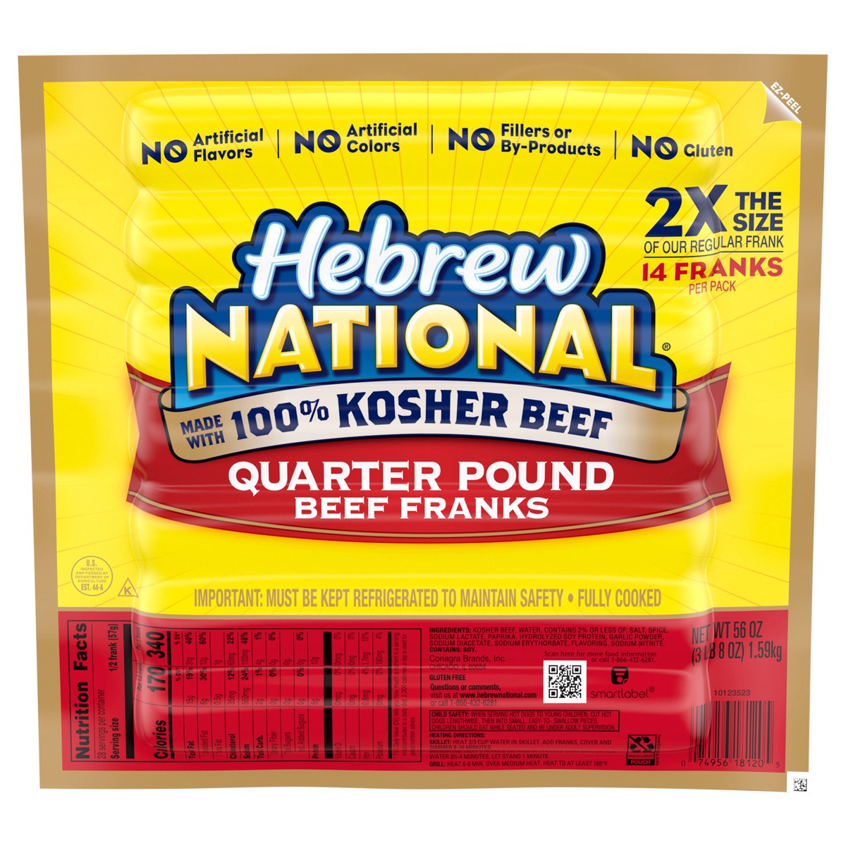 slide 7 of 9, Hebrew National Quarter Pound Beef Franks, 56 OZ, 7 Count Pack, 56 oz