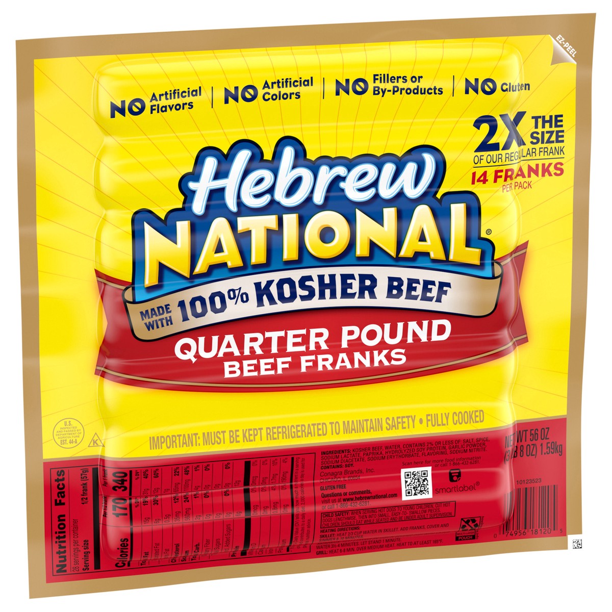 slide 6 of 9, Hebrew National Quarter Pound Beef Franks, 56 OZ, 7 Count Pack, 56 oz