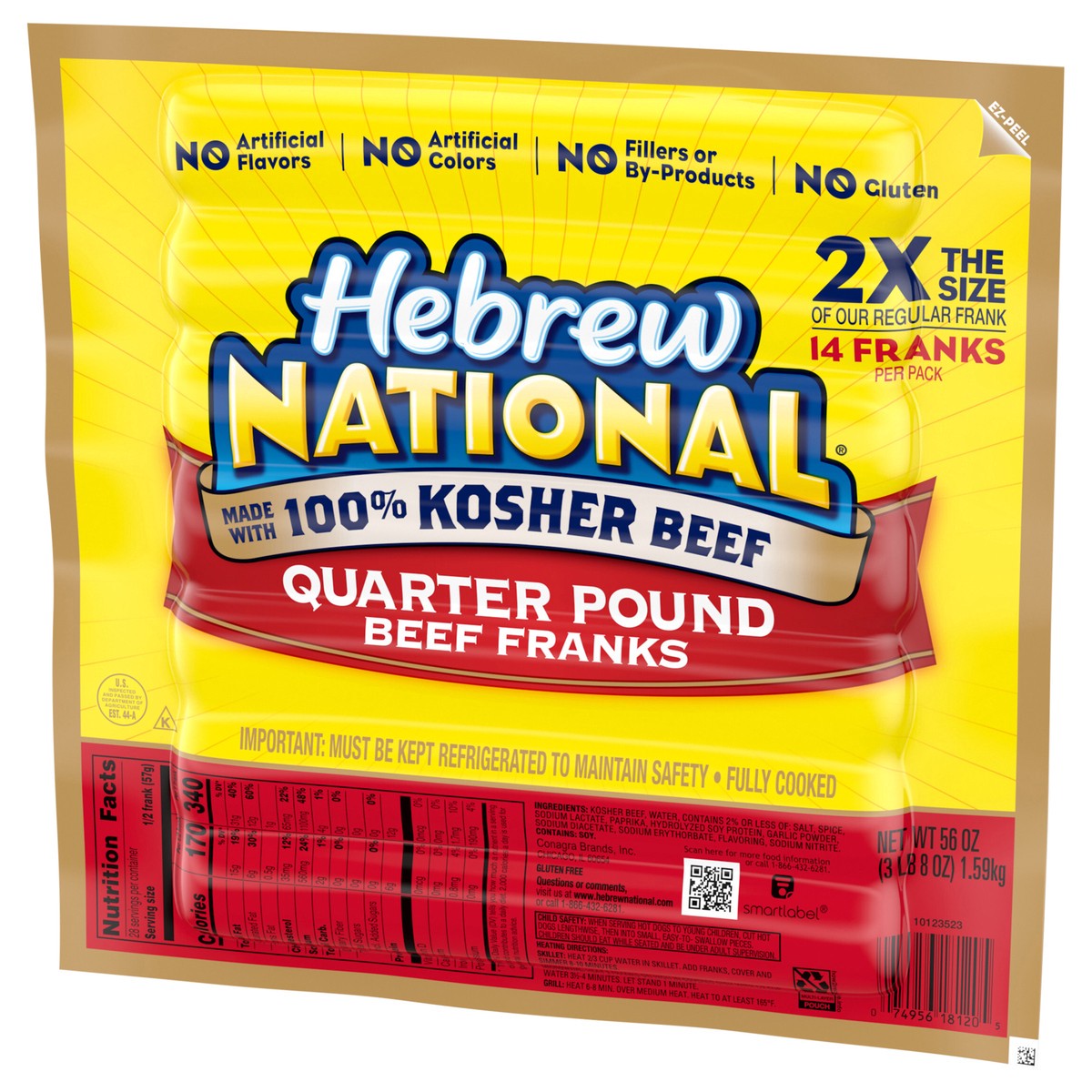 slide 3 of 9, Hebrew National Quarter Pound Beef Franks, 56 OZ, 7 Count Pack, 56 oz