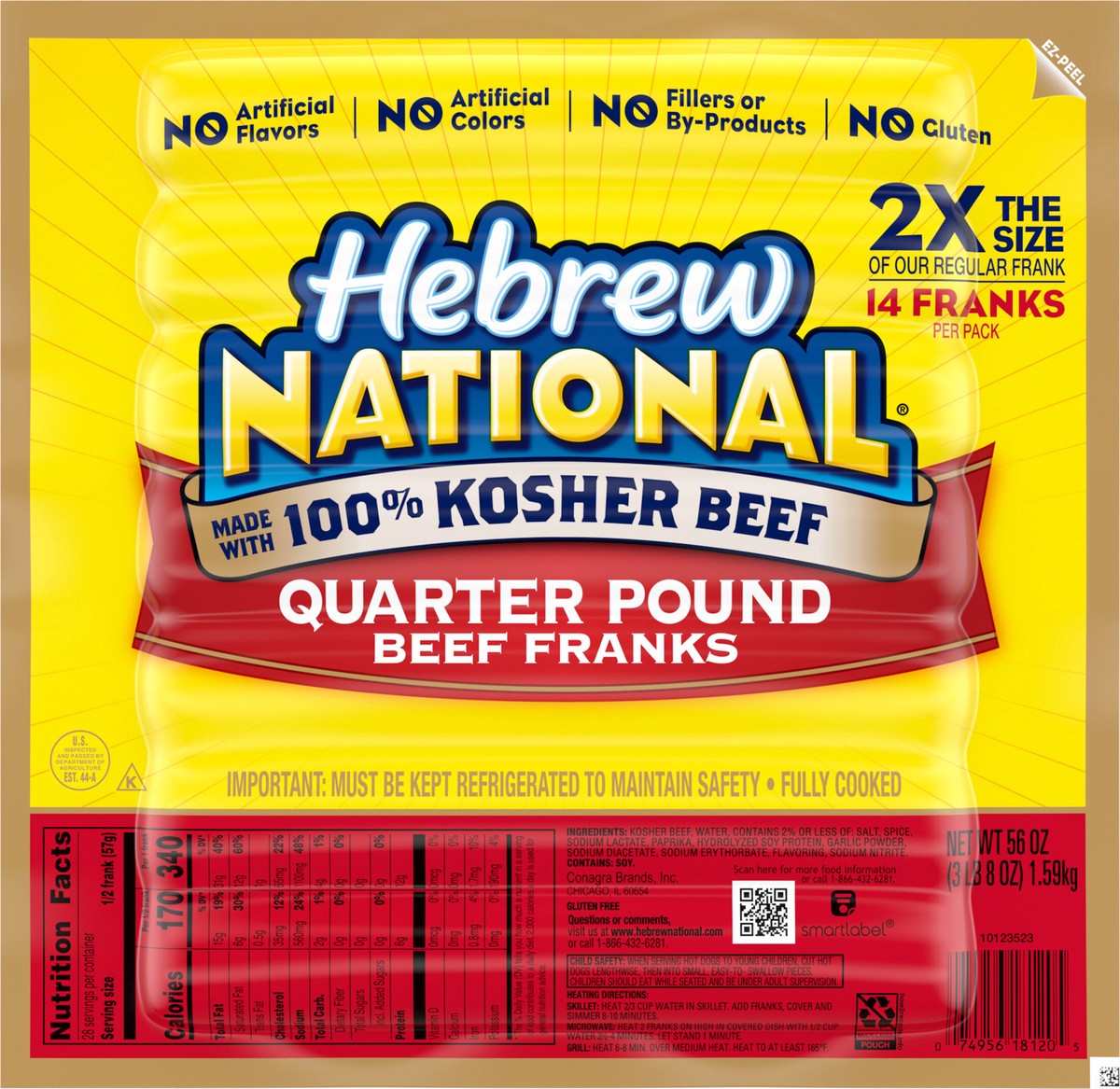 slide 8 of 9, Hebrew National Quarter Pound Beef Franks, 56 OZ, 7 Count Pack, 56 oz