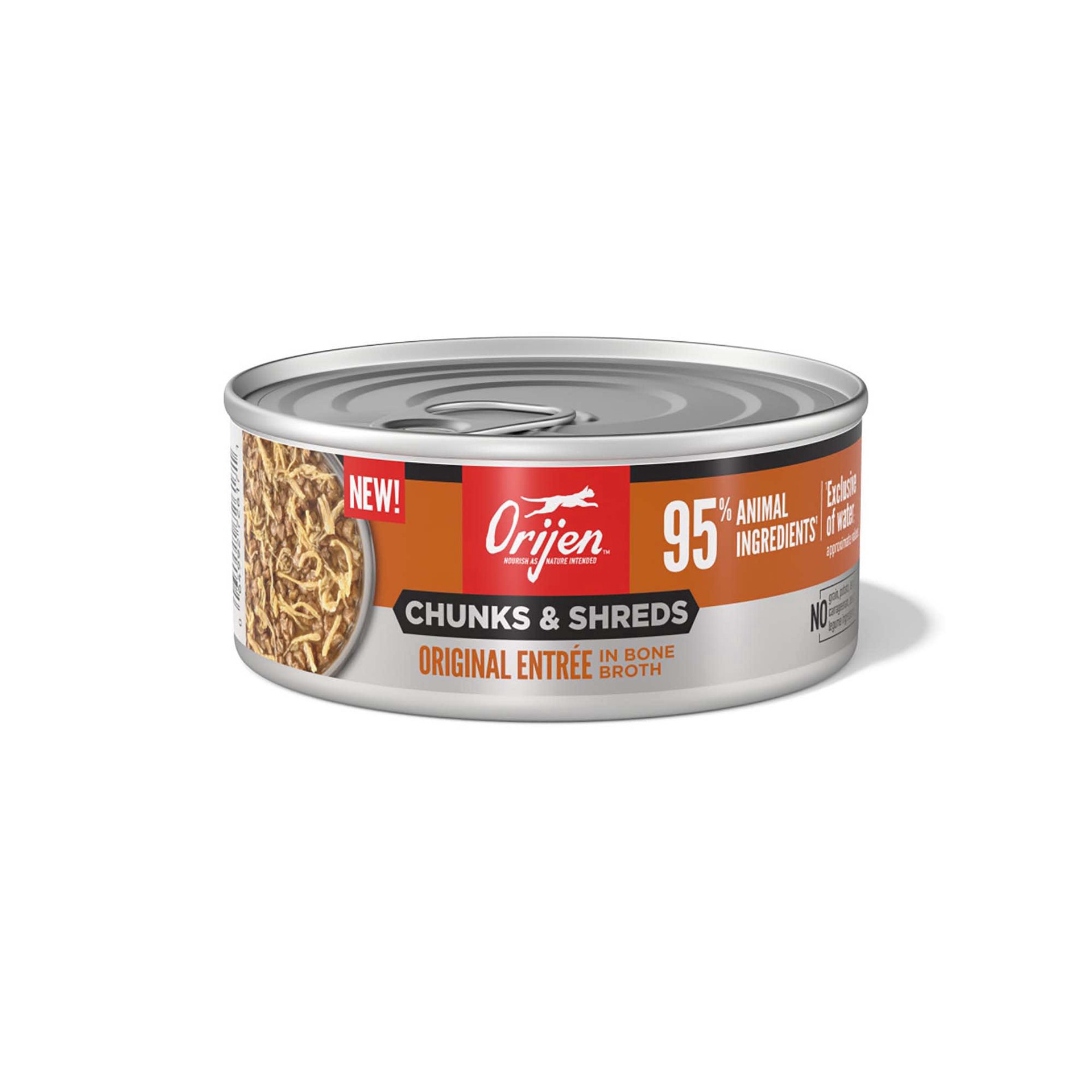 slide 1 of 1, ORIJEN Chunks & Shreds Original Entrée, 5.5oz, case of 6 cans, 5.5 oz