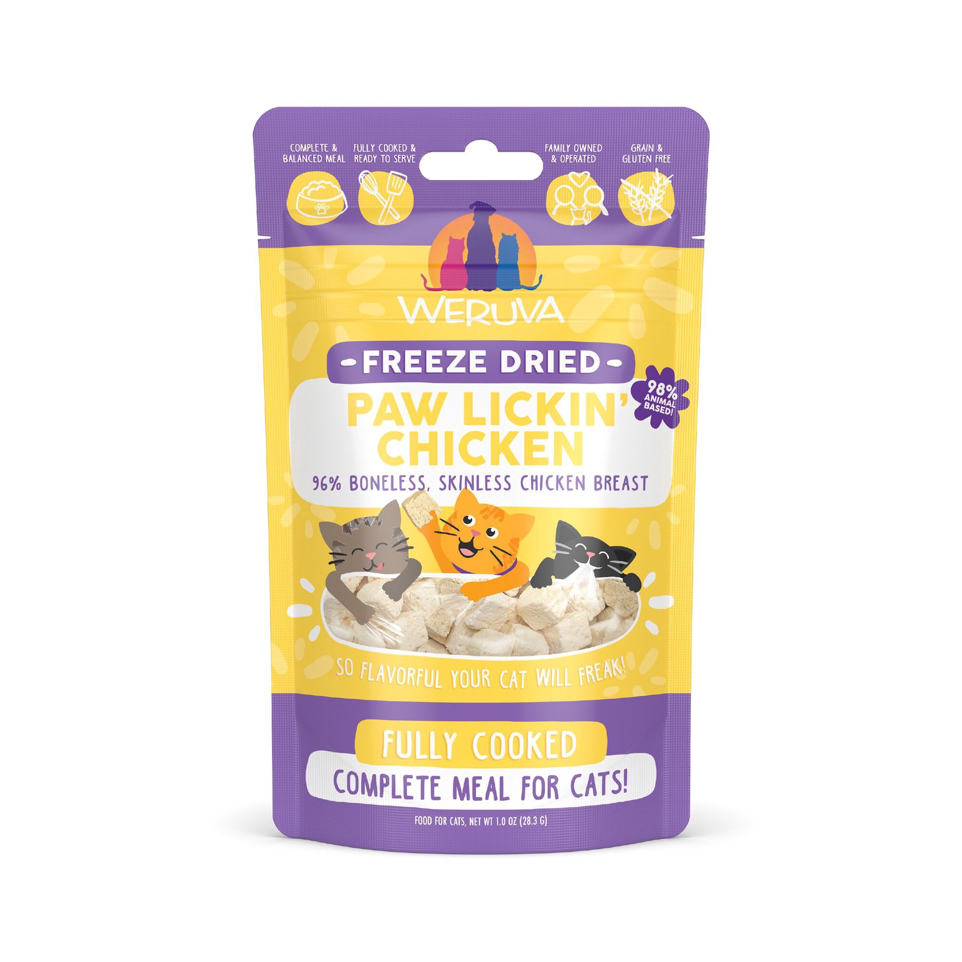 slide 1 of 1, Weruva Freeze Dried Paw Lickin Chicken with 96% Boneless, Skinless Chicken Breast Cat Food, 1 oz., 1 ct