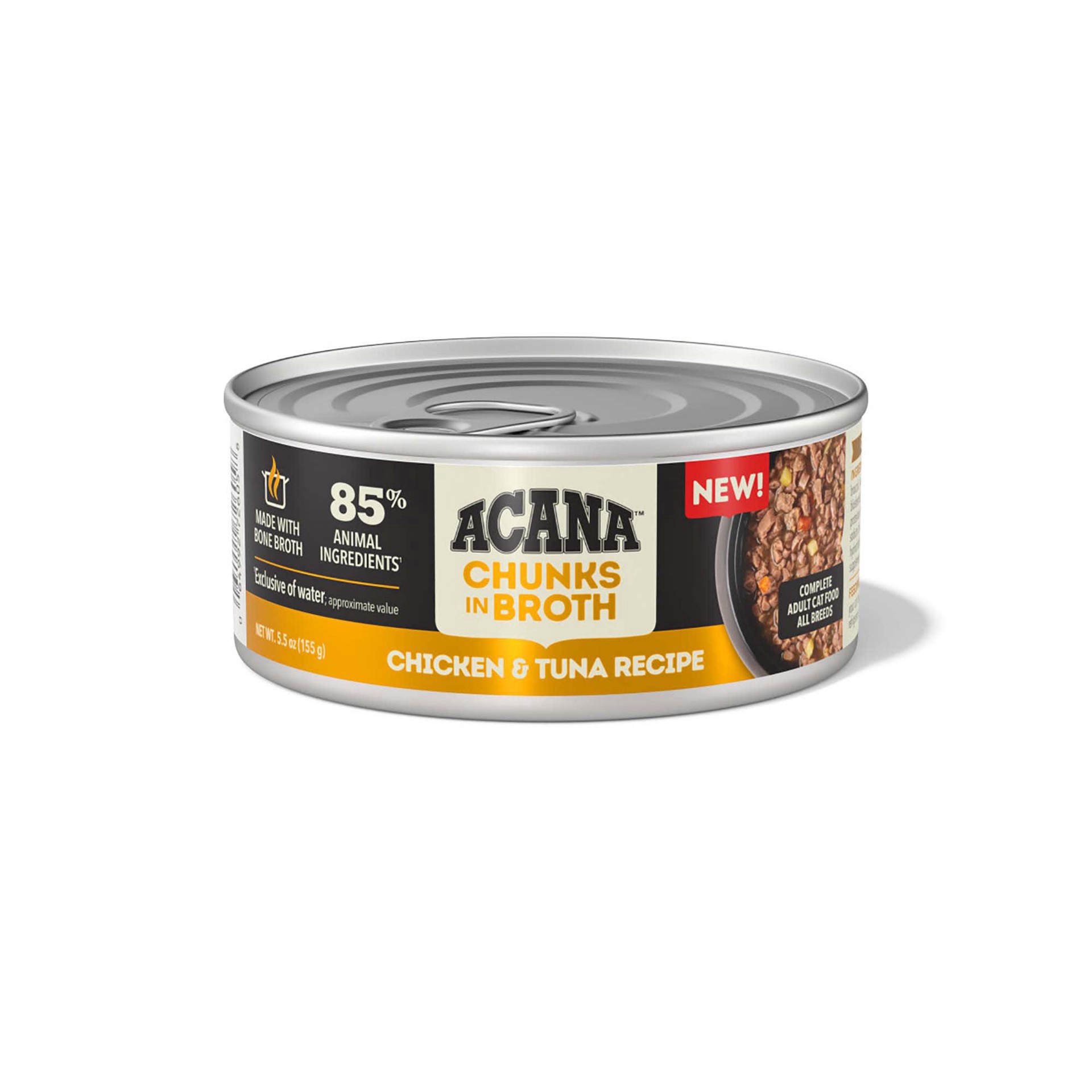 slide 1 of 1, ACANA Chunks in Broth Chicken & Tuna Recipe, 5.5oz, case of 6 cans, 0.34 lb