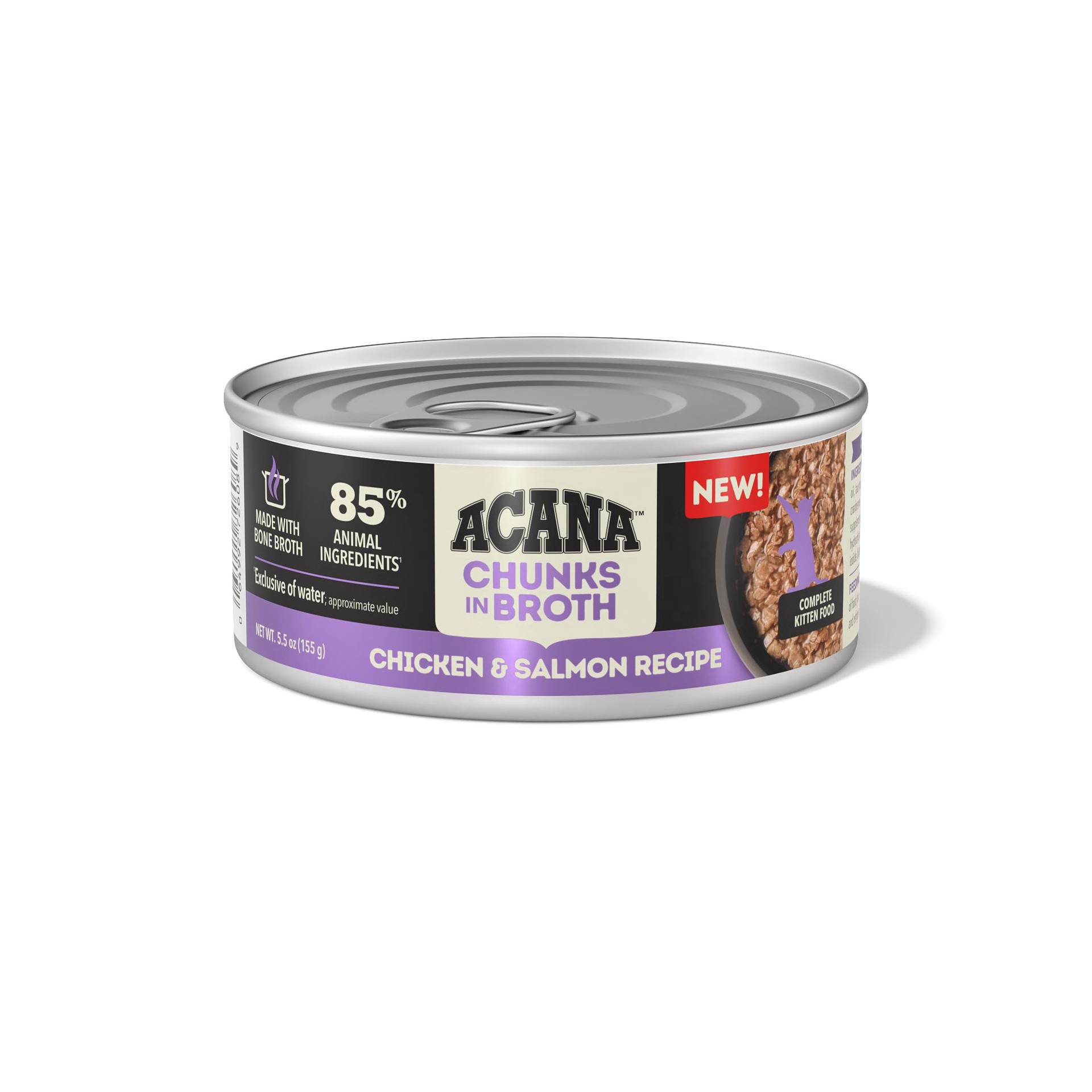 slide 1 of 1, ACANA Chunks in Broth Chicken & Salmon Recipe for Kittens, 5.5oz, case of 6 cans, 0.34 lb
