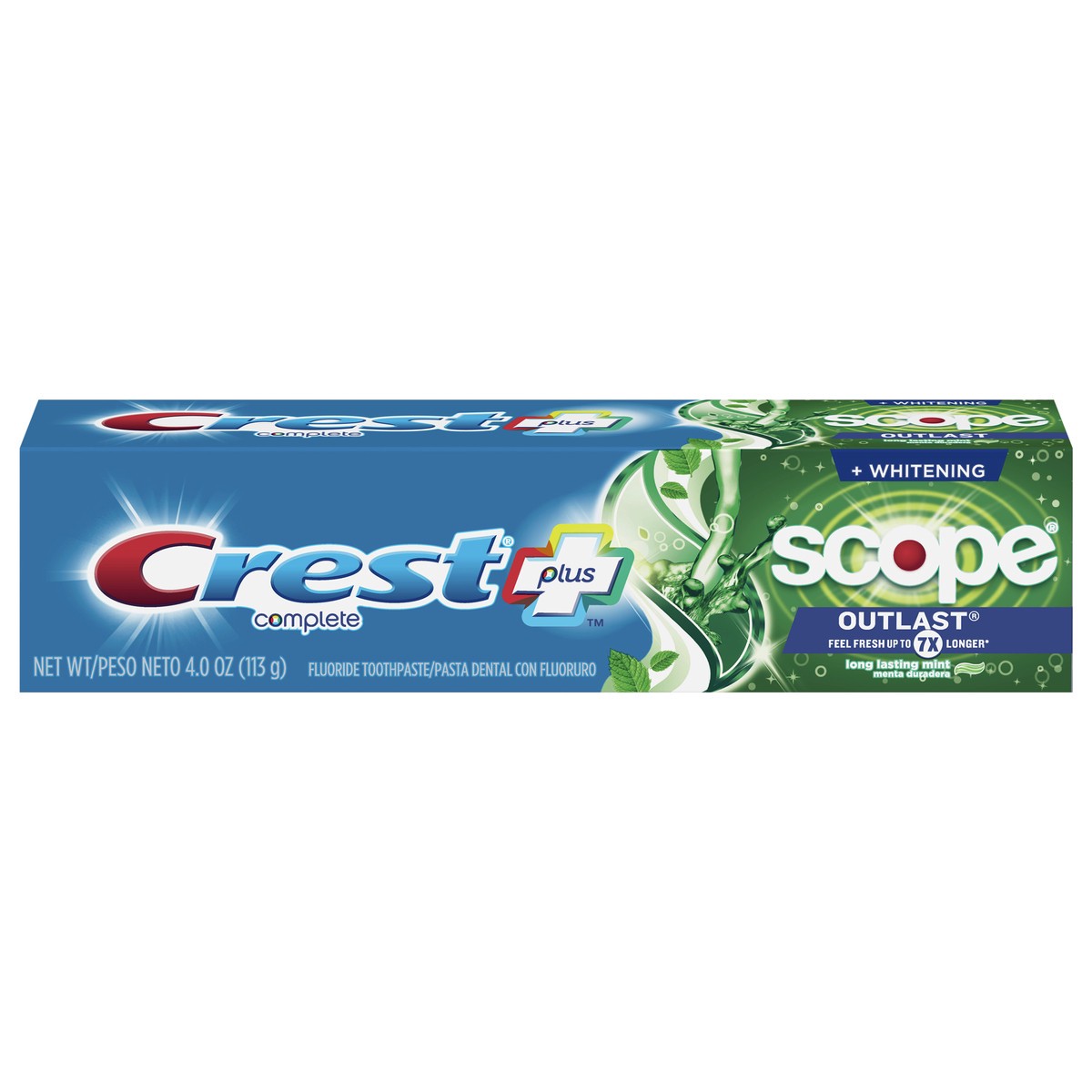 slide 1 of 3, Crest + Scope Outlast Complete Whitening Toothpaste, Mint, 4.0 oz, 4 oz