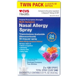 slide 1 of 1, CVS Health Multi-Symptom Nasal Allergy Triamcinolone Acetonide Spray Twin Pack, 1.14 oz