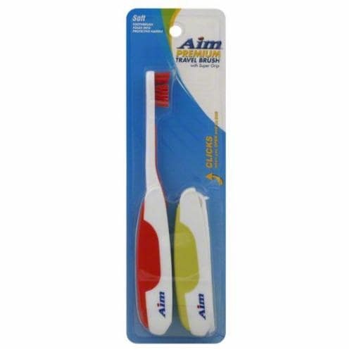 slide 1 of 1, Aim Premium Folding Travel Toothbrush Medium, 1 ct