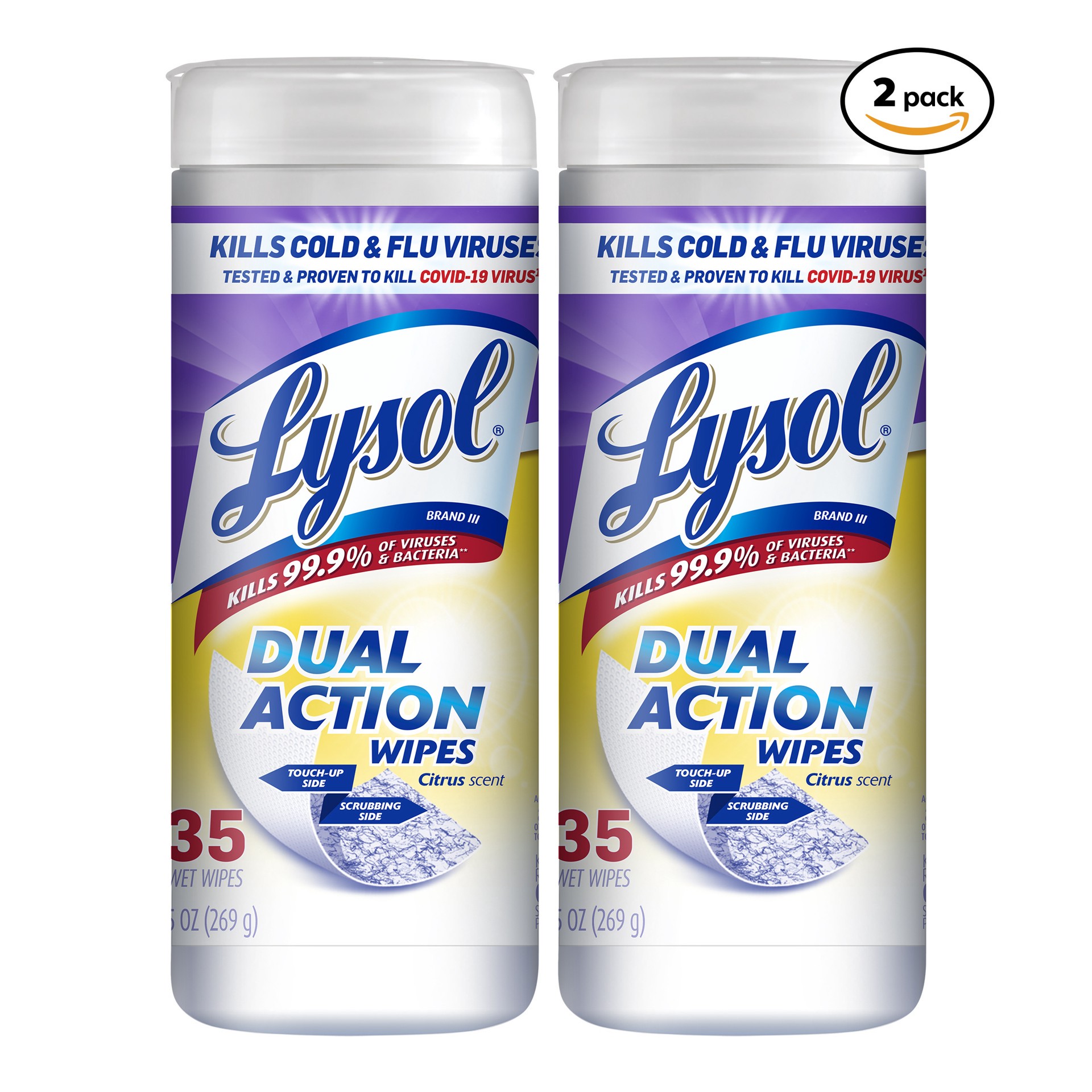 slide 1 of 9, Lysol Dual Action Wipes - 35 ct., 70 ct