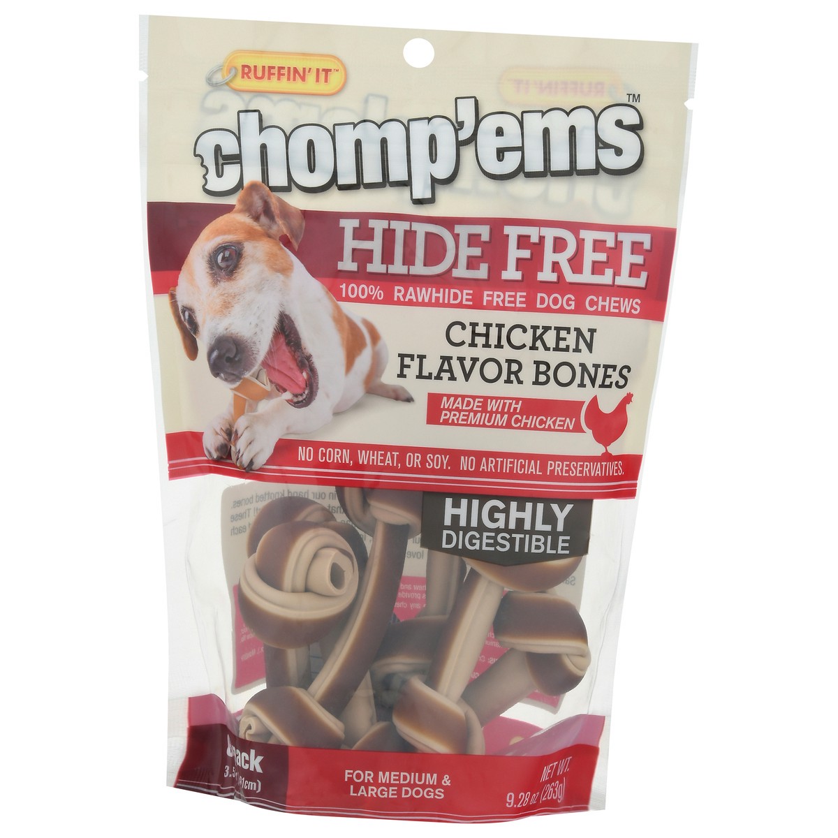 slide 4 of 9, Ruffin' It Chomp'ems Hide Free Chicken Flavor Bones Dog Chews 6 Pack, 6 ct