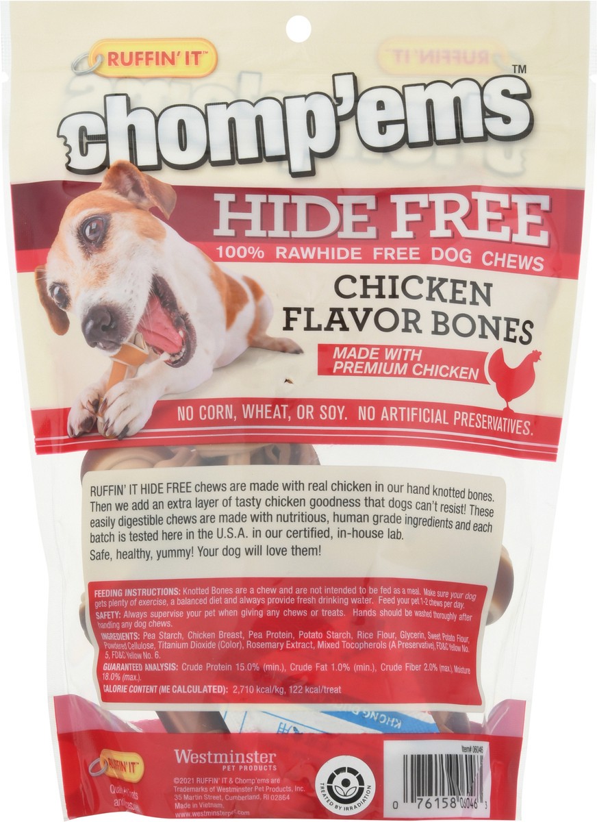 slide 2 of 9, Ruffin' It Chomp'ems Hide Free Chicken Flavor Bones Dog Chews 6 Pack, 6 ct