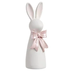 9.5 in Resin Bunny With Pink Bow