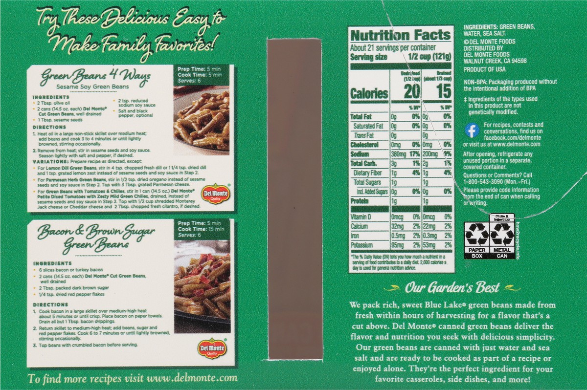 slide 12 of 13, Del Monte Fresh Cut Green Beans Bonus Pack 6 - 14.5 oz Cans, 6 ct