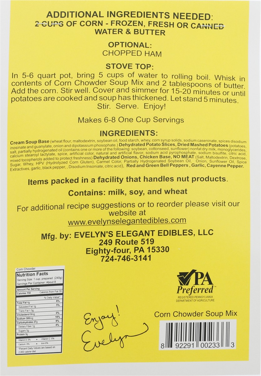 slide 9 of 13, Evelyn's Elegant Edibles Corn Chowder Soup Mix 7.5 oz, 7.5 oz