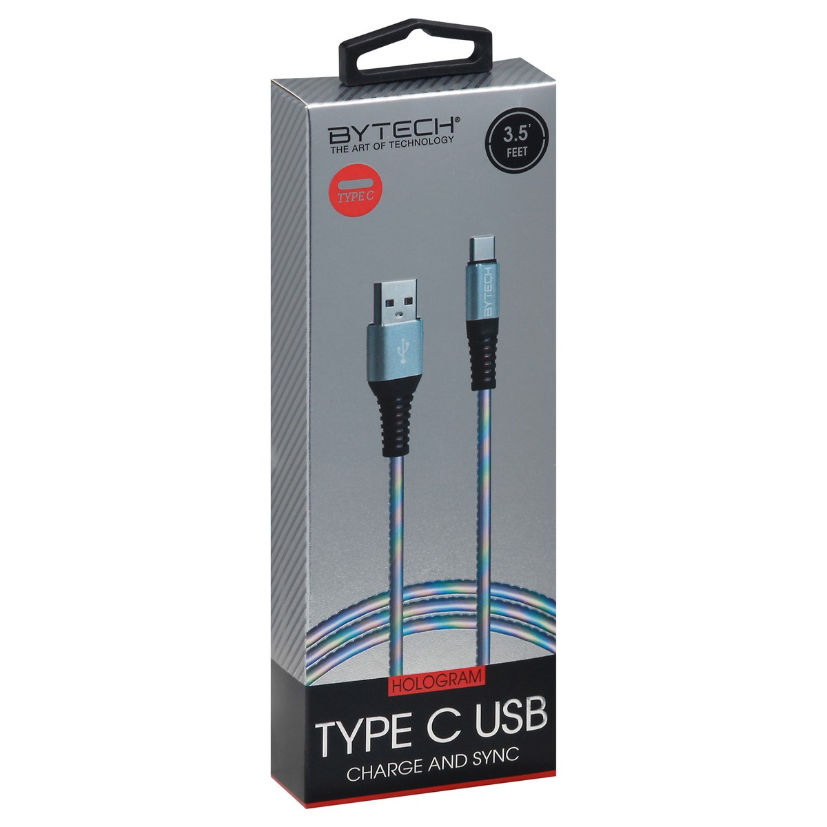 slide 4 of 9, Bytech Type-C USB Charge and Sync Hologram Cable, 3.5 ft