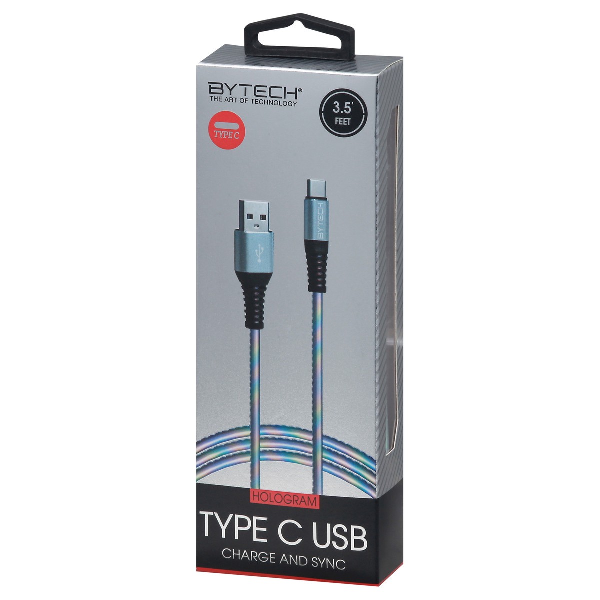 slide 5 of 9, Bytech Type-C USB Charge and Sync Hologram Cable, 3.5 ft