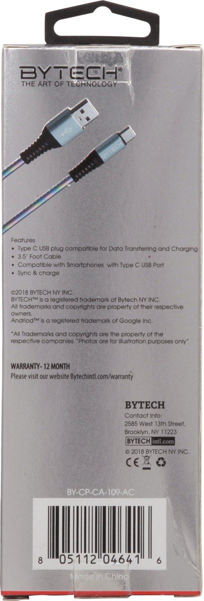 slide 2 of 9, Bytech Type-C USB Charge and Sync Hologram Cable, 3.5 ft