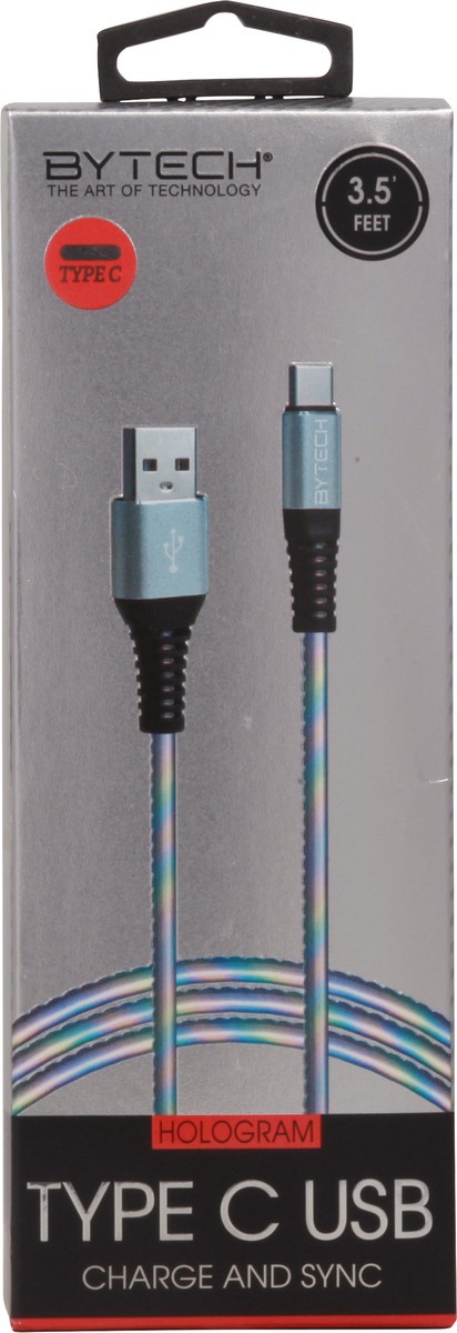 slide 7 of 9, Bytech Type-C USB Charge and Sync Hologram Cable, 3.5 ft