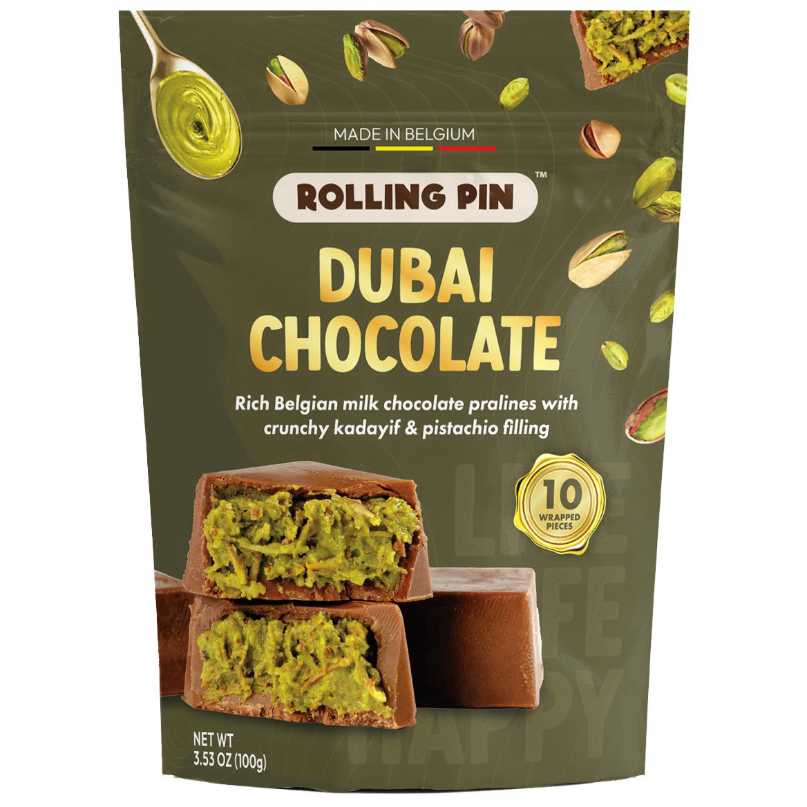 slide 1 of 1, Rolling Pin Dubai Style Chocolate, 10 pc, 3.53 oz