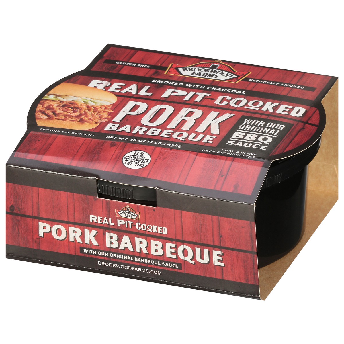 slide 7 of 12, Brookwood Farms Real Pit-Cooked Pork Barbeque with Our Original BBQ Sauce 16 oz, 16 oz